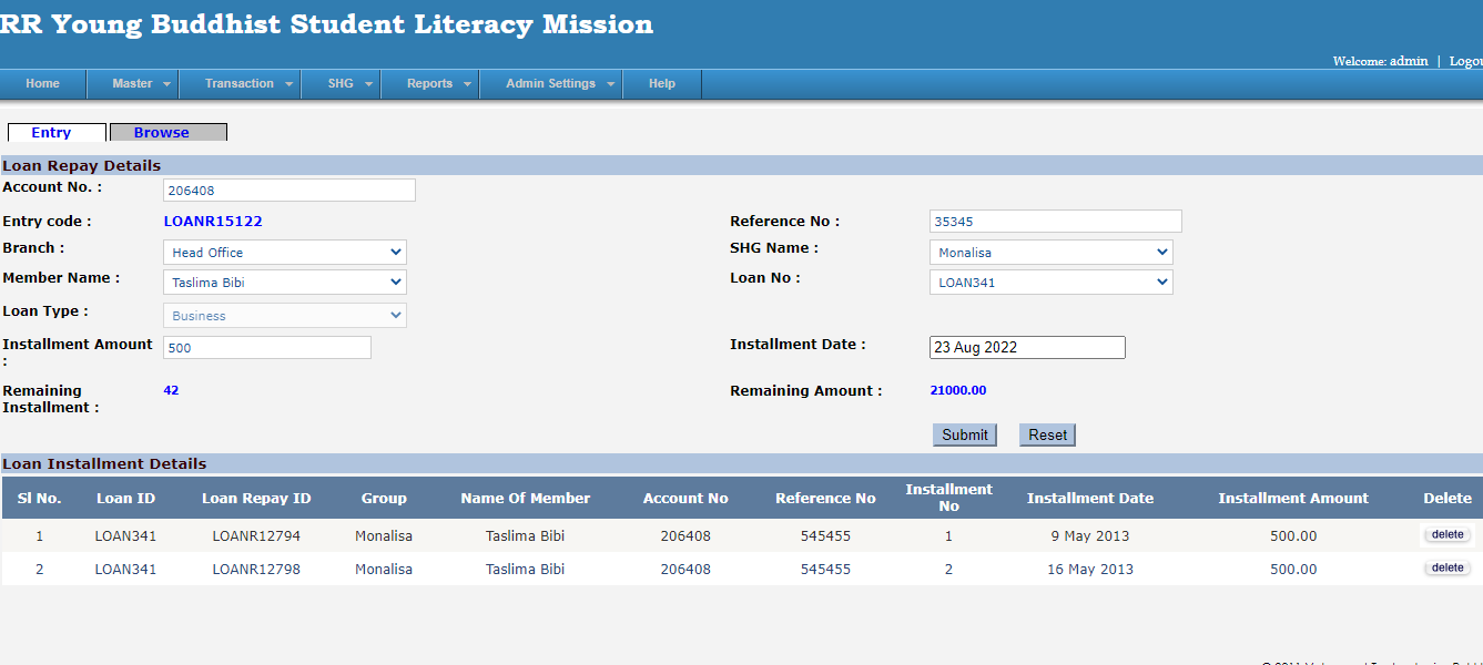 Loan Repay in Microcredit Software