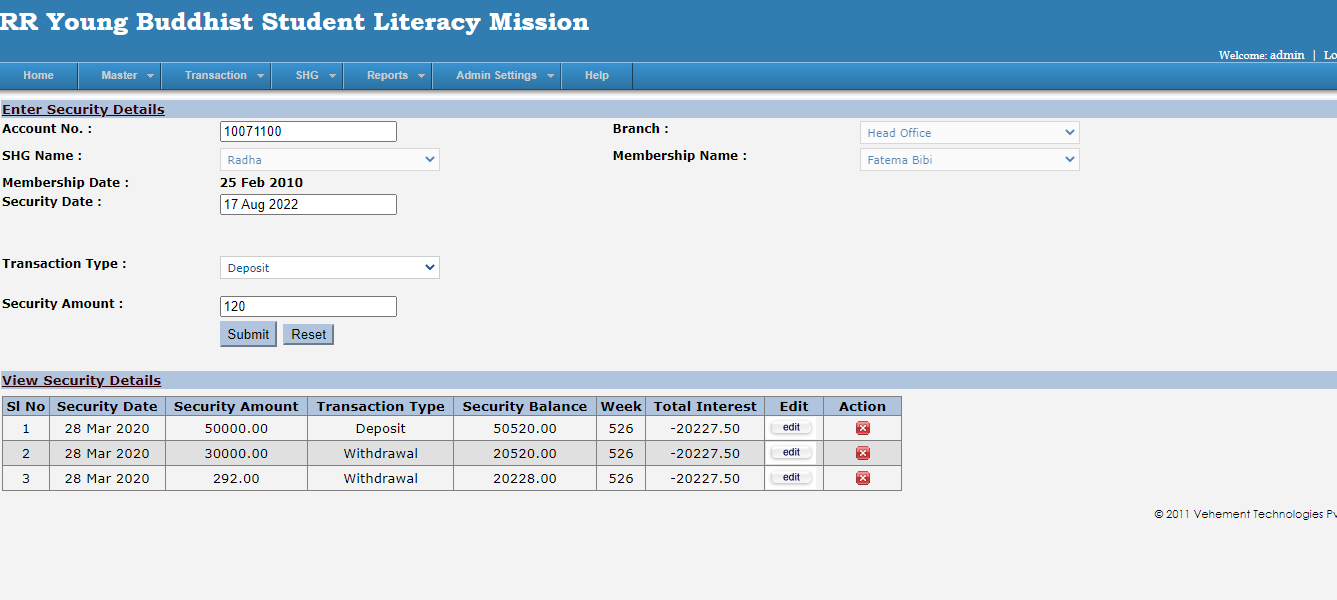 Security Deposit in Microfinance Software